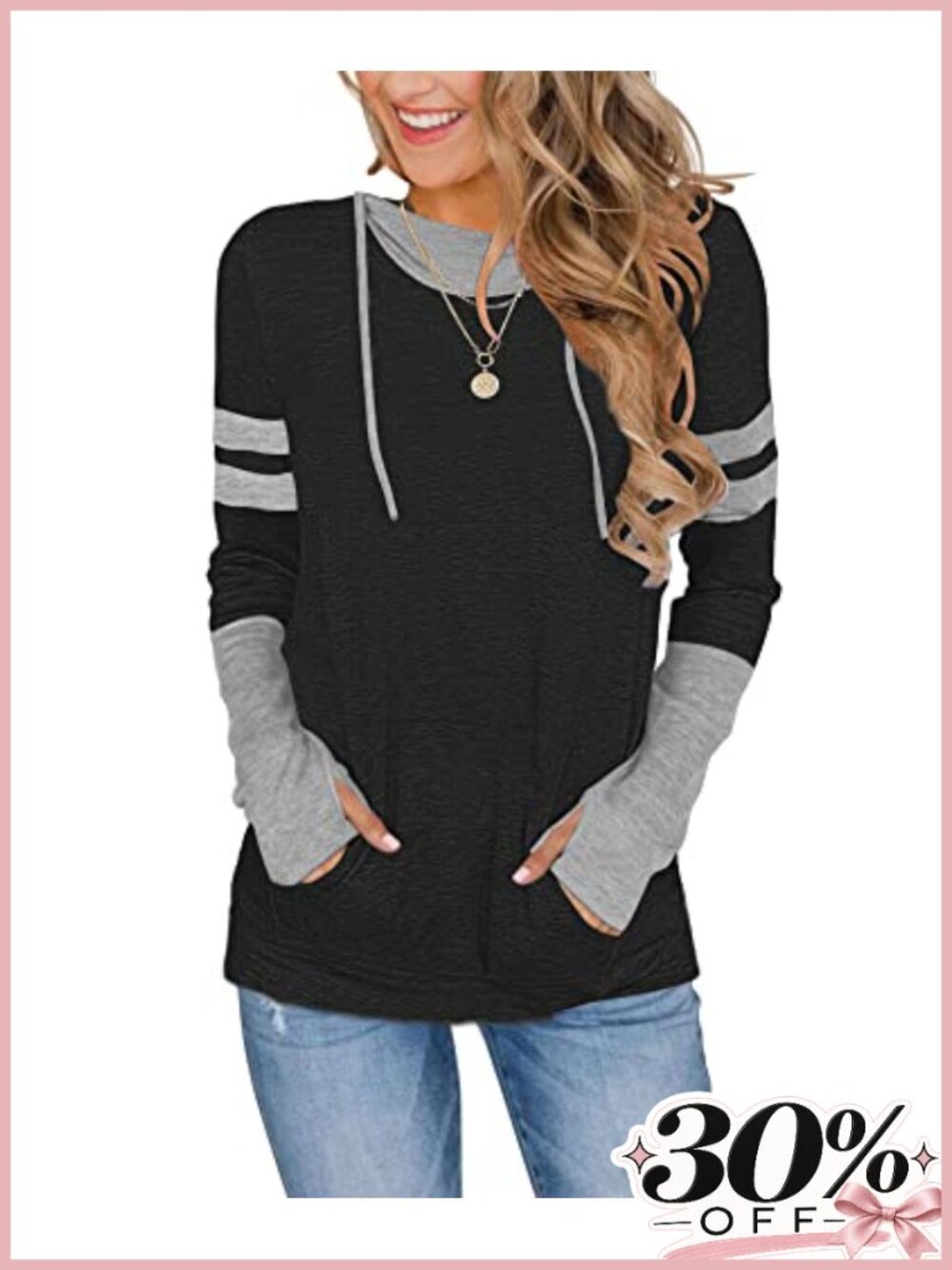 Women's Long Sleeve Hooded Sweatshirt with Thumb Holes